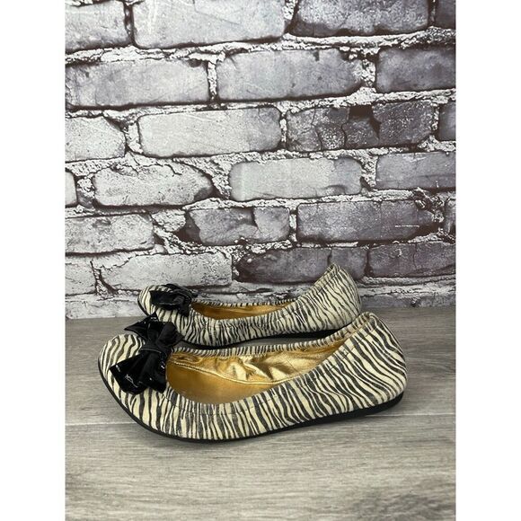 Kate Spade Zebra Print Ivory Black Stripe Patent Bow Ballet Flats Women Sz 8M US - Picture 1 of 16